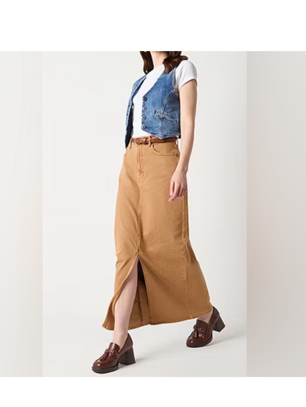 a.n.a Camel Maxi Skirt with Front Slit size 14
